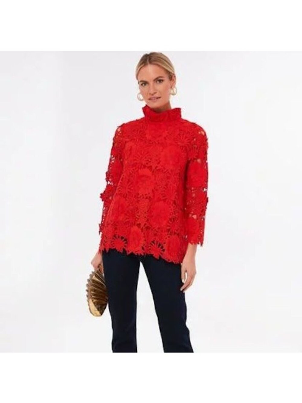 NWT Tuckernuck Guipure Lace Faye Top Blouse Bow Back Red 3/4 Sleeves Size XS - Picture 3 of 14